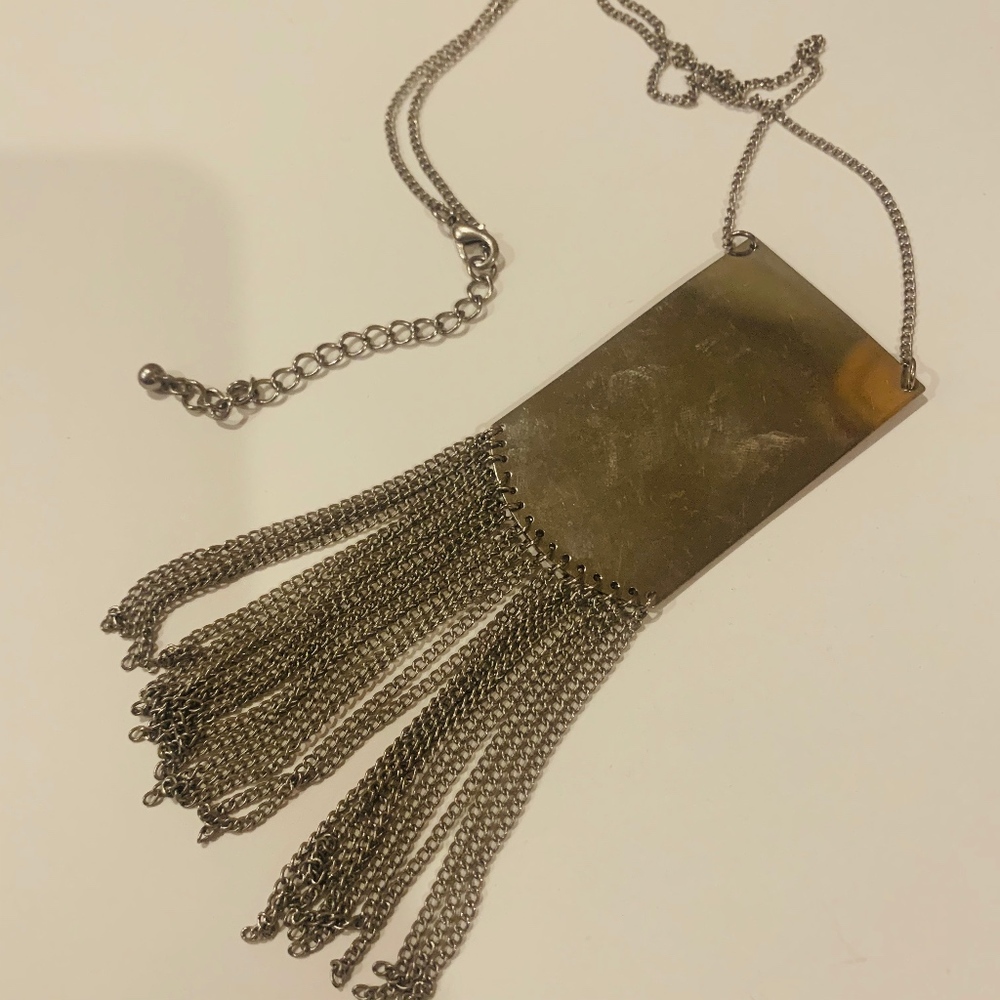 Boho Silver metallic fringe style necklace